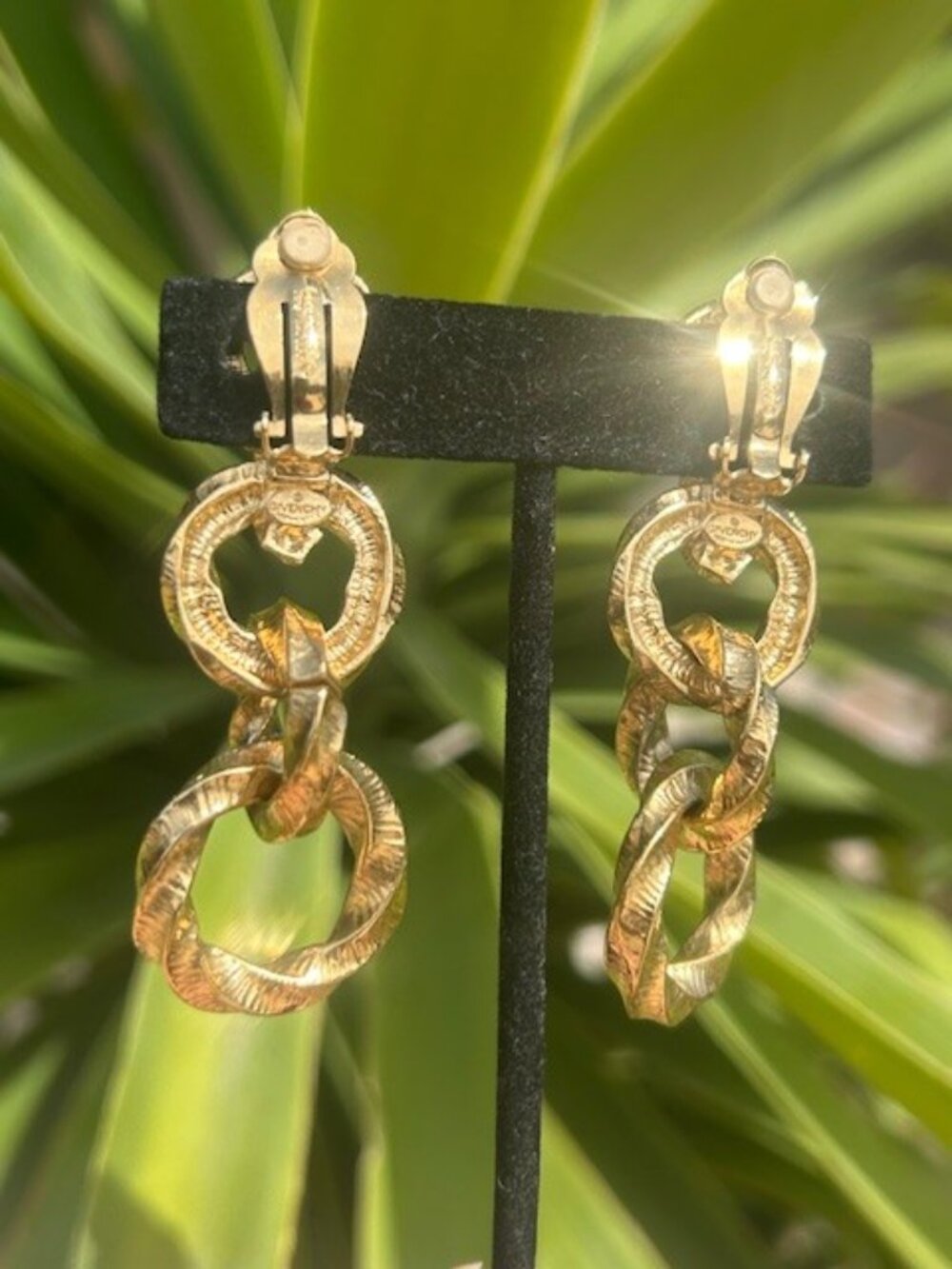 GIVENCHY Paris New York Couture Gold Hoop Textured Link EARRINGS - Picture 5 of 12